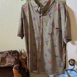 RSVLTS Men's Casual Shirt - Olive with Pink and Blue Print